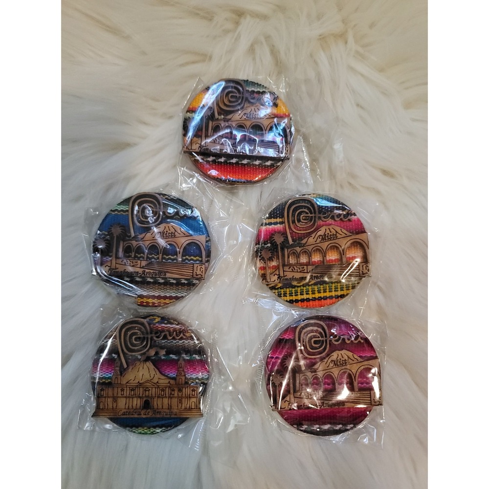 (Lot 5) Peru Arequipa Small Round 2.5" Logo Magnet Andean Wood Handcrafted Misti